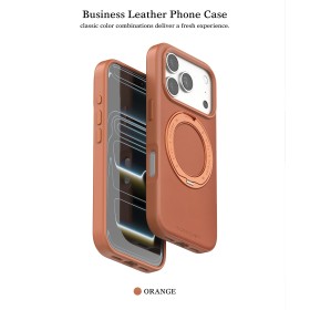 Funda Puloka para iPhone 17 Pro de Cuero Magnética Business con Soporte 360° | Naranja