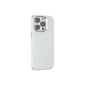 Funda PULOKA para iPhone 16 Plus Textura Fibra de Carbono con MagSafe y Marco Metálico color Ash Gray