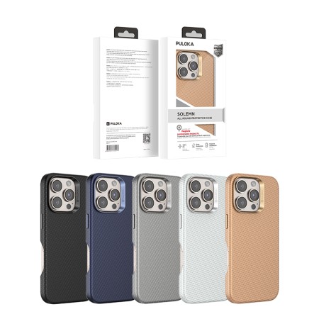 Funda PULOKA para iPhone 15 Pro Textura Fibra de Carbono con MagSafe y Marco Metálico