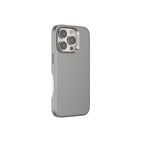 Funda PULOKA para iPhone 15 Pro Max Textura Fibra de Carbono con MagSafe y Marco Metálico color Gris
